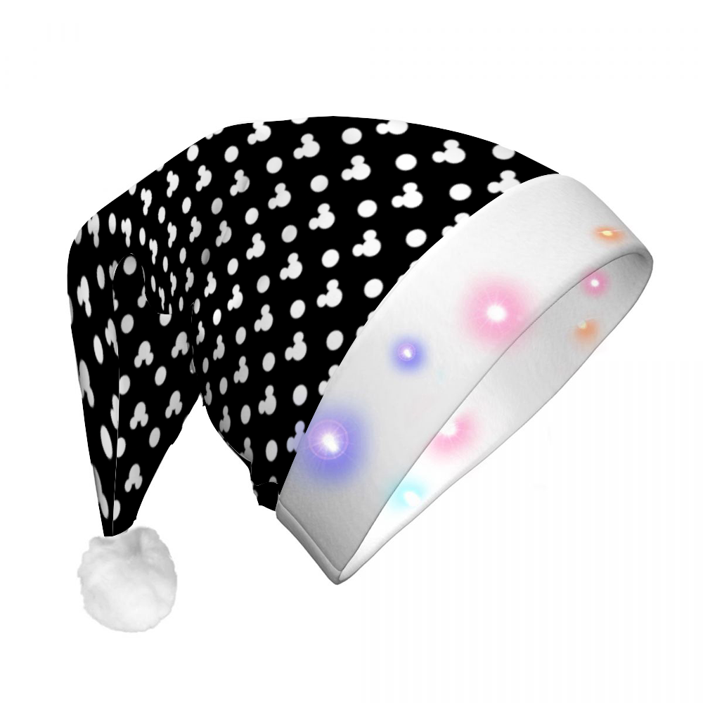 Black With White Mickey Polka Dots LED Light-Up Christmas Hat