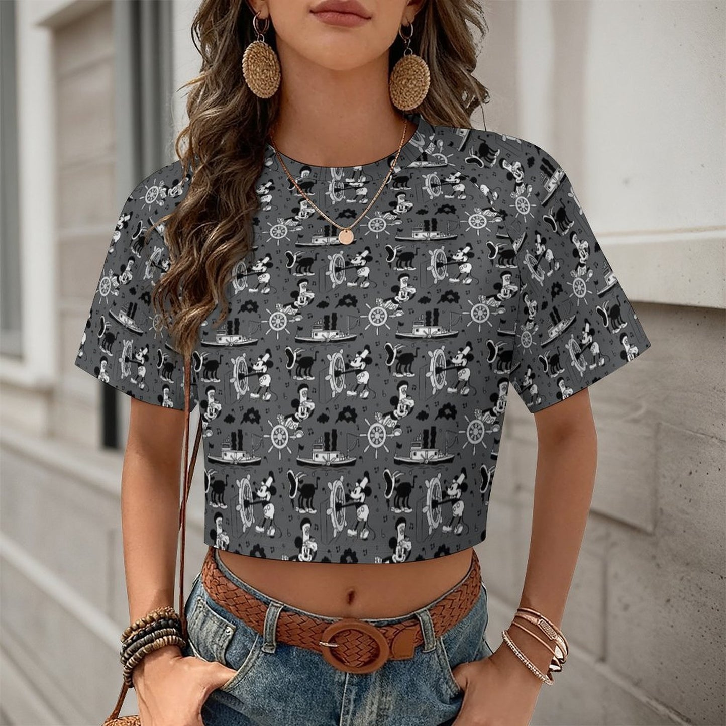 All Over Print Cropped Ralgan T-Shirt - Ambrie