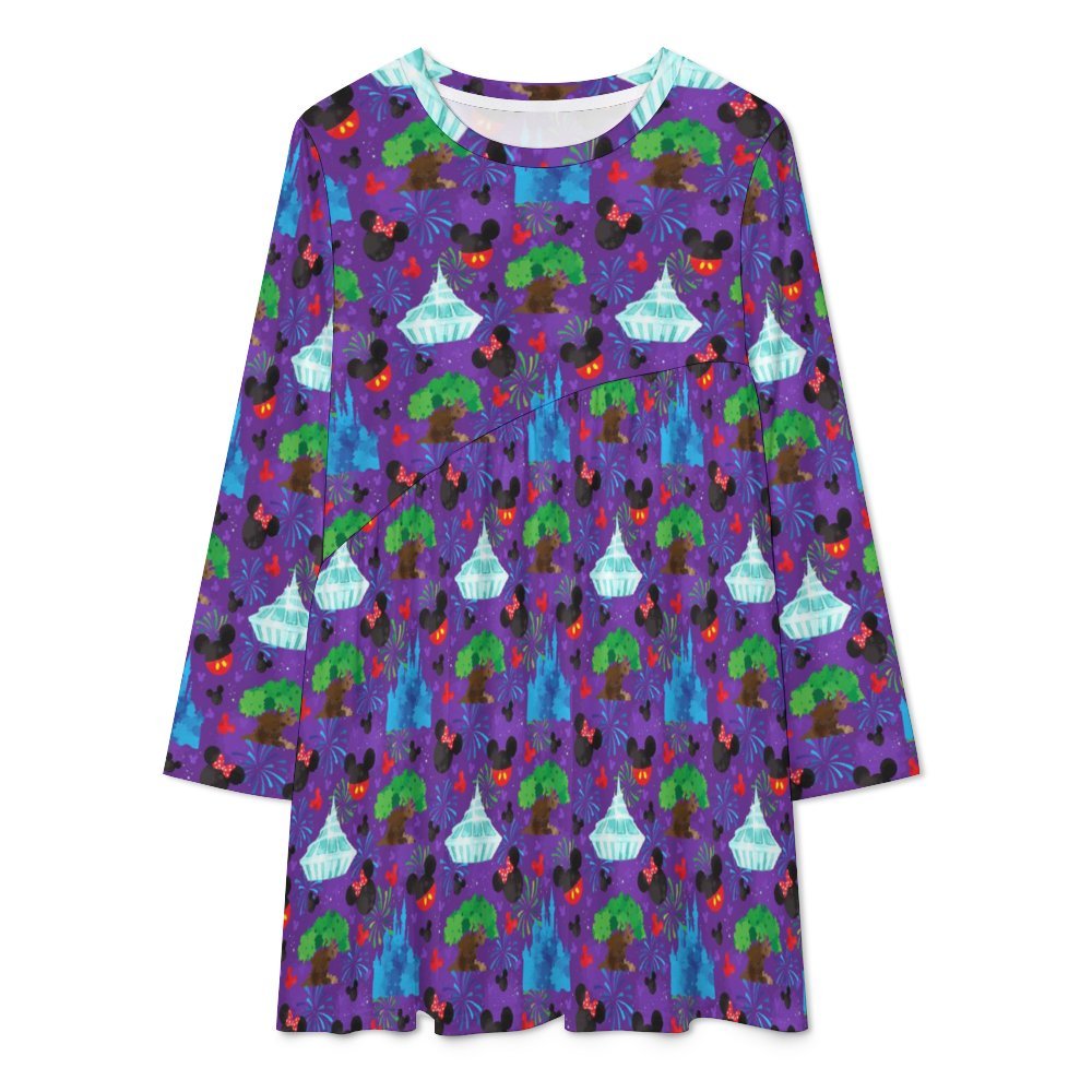 Park Hopper Fireworks Long Sleeve Patchwork T-shirt Dress