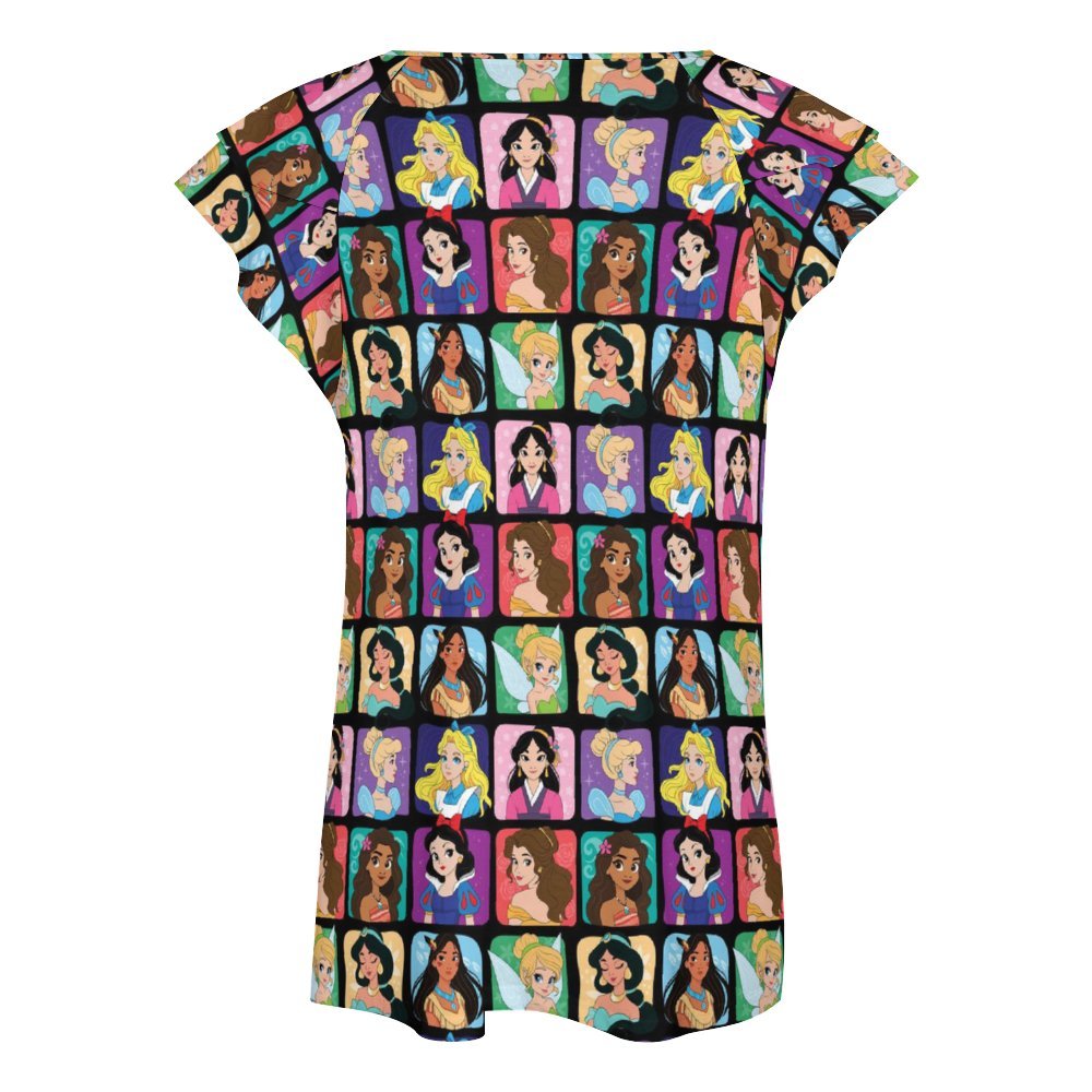 Princess Portraits Women's Ruffle Sleeve V-Neck T-Shirt