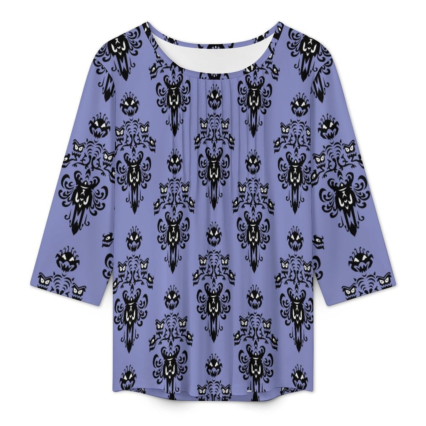 Haunted Mansion Wallpaper Women's 3/4 Sleeve Pleated Tunic Top - Ambrie