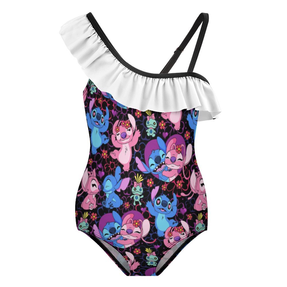 Disney Lilo And Stitch Angel Besties Girls Flounce One-Piece Swimsuit