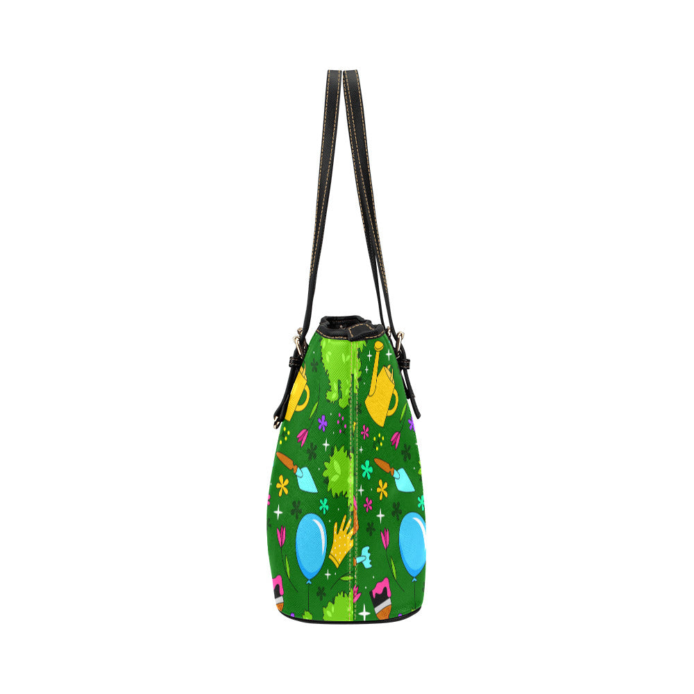 Flower And Garden Leather Tote Bag