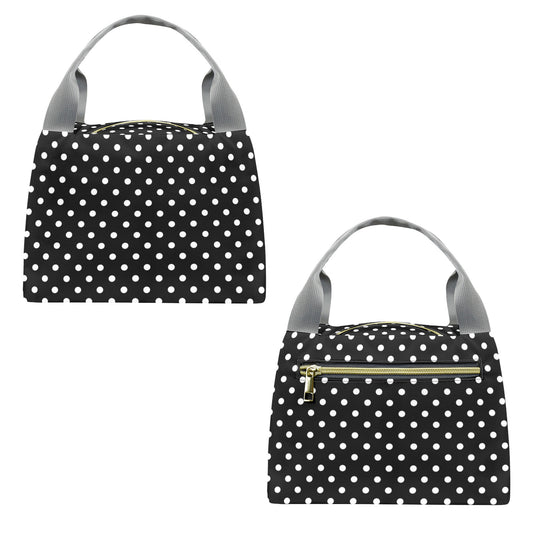 Black With White Polka Dots Portable Lunch Bag