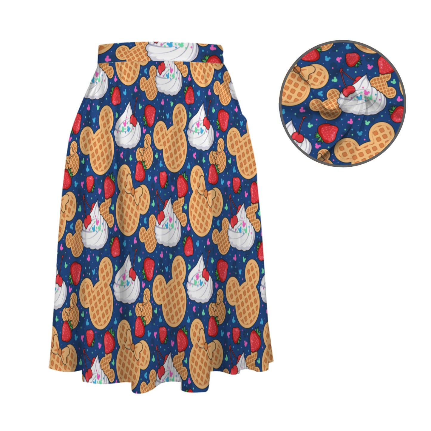 Mickey Waffles Elastic Waist Midi Skirt With Pockets