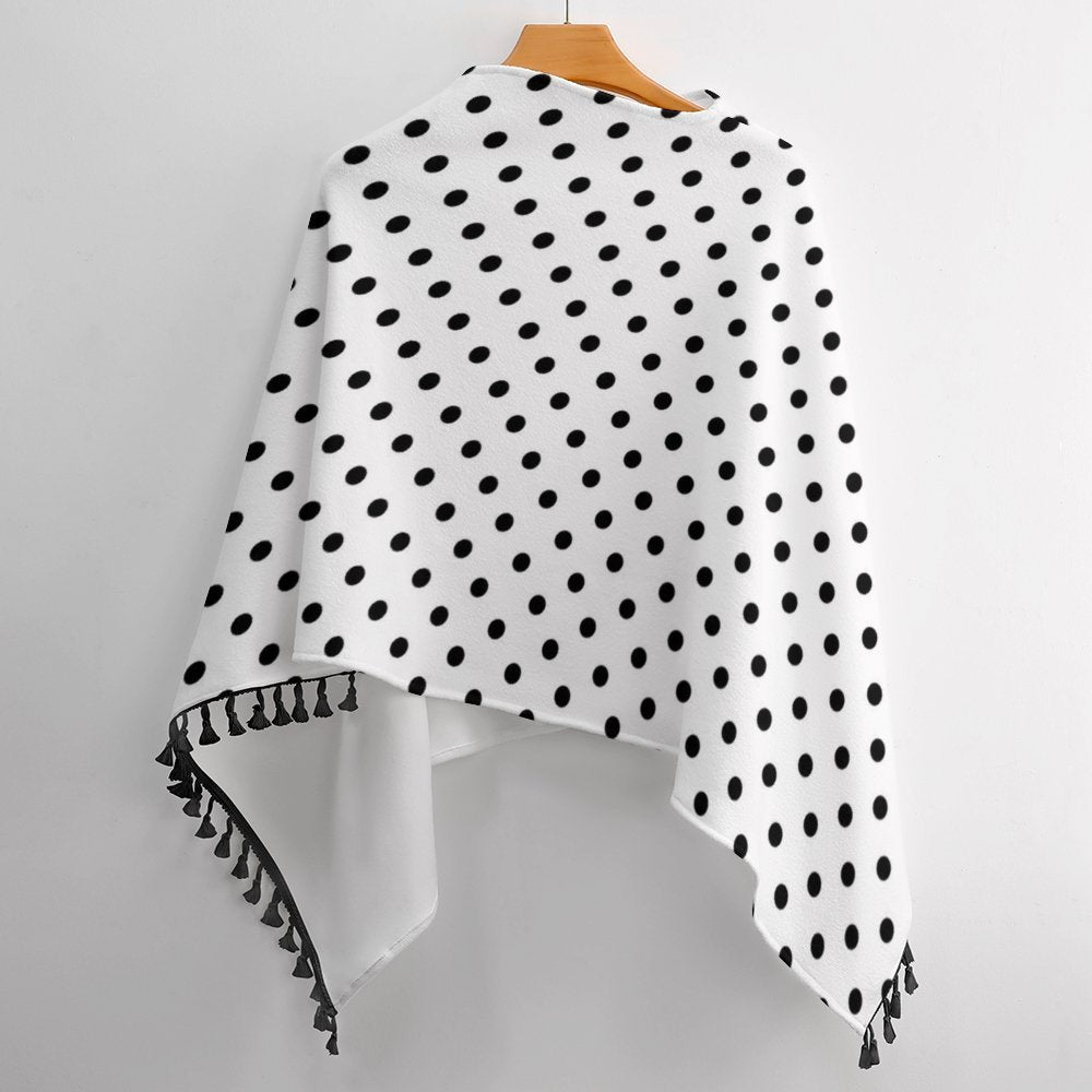 White With Black Polka Dots Tassel Cape