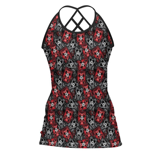 Steamboat Mickey And Minnie Cards Women's Criss-Cross Open Back Tank Top