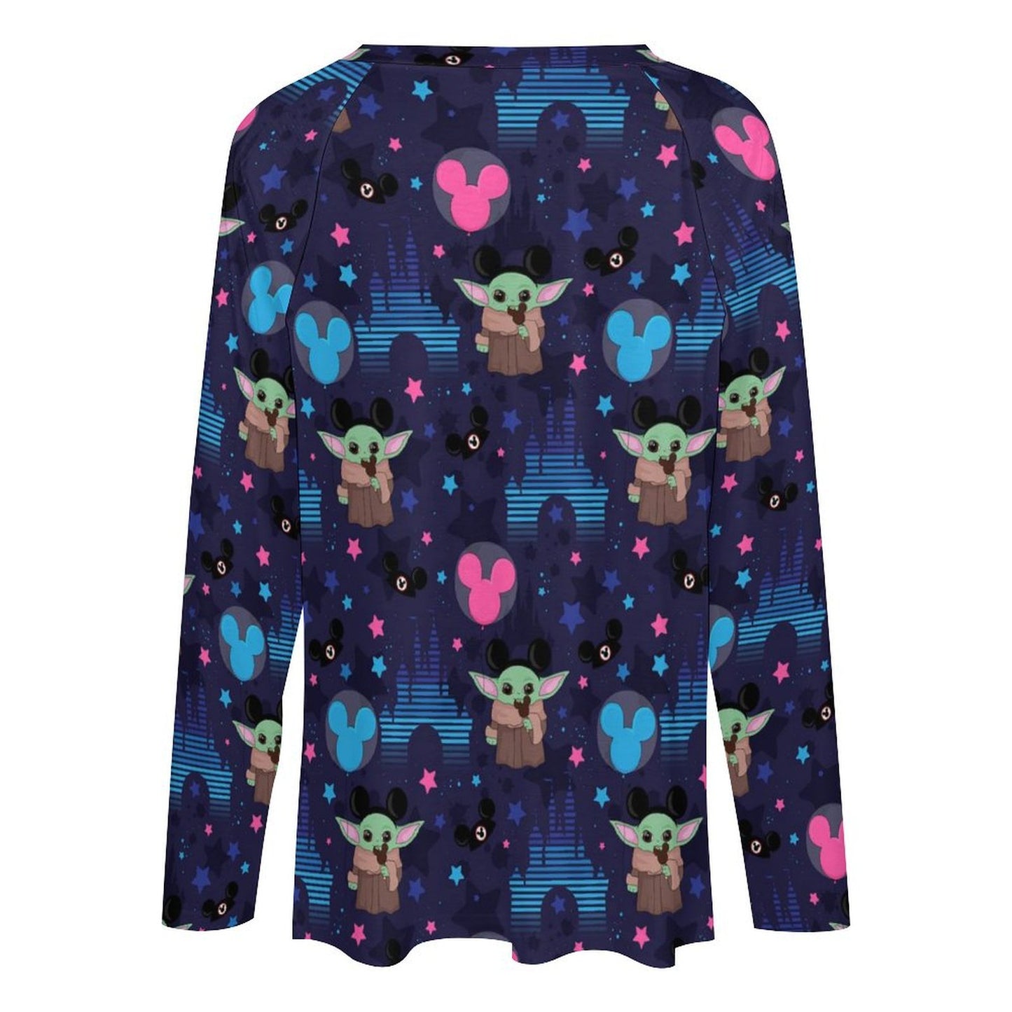 Star Wars Baby Yoda Castles Long Sleeve Loose V-Neck Tee