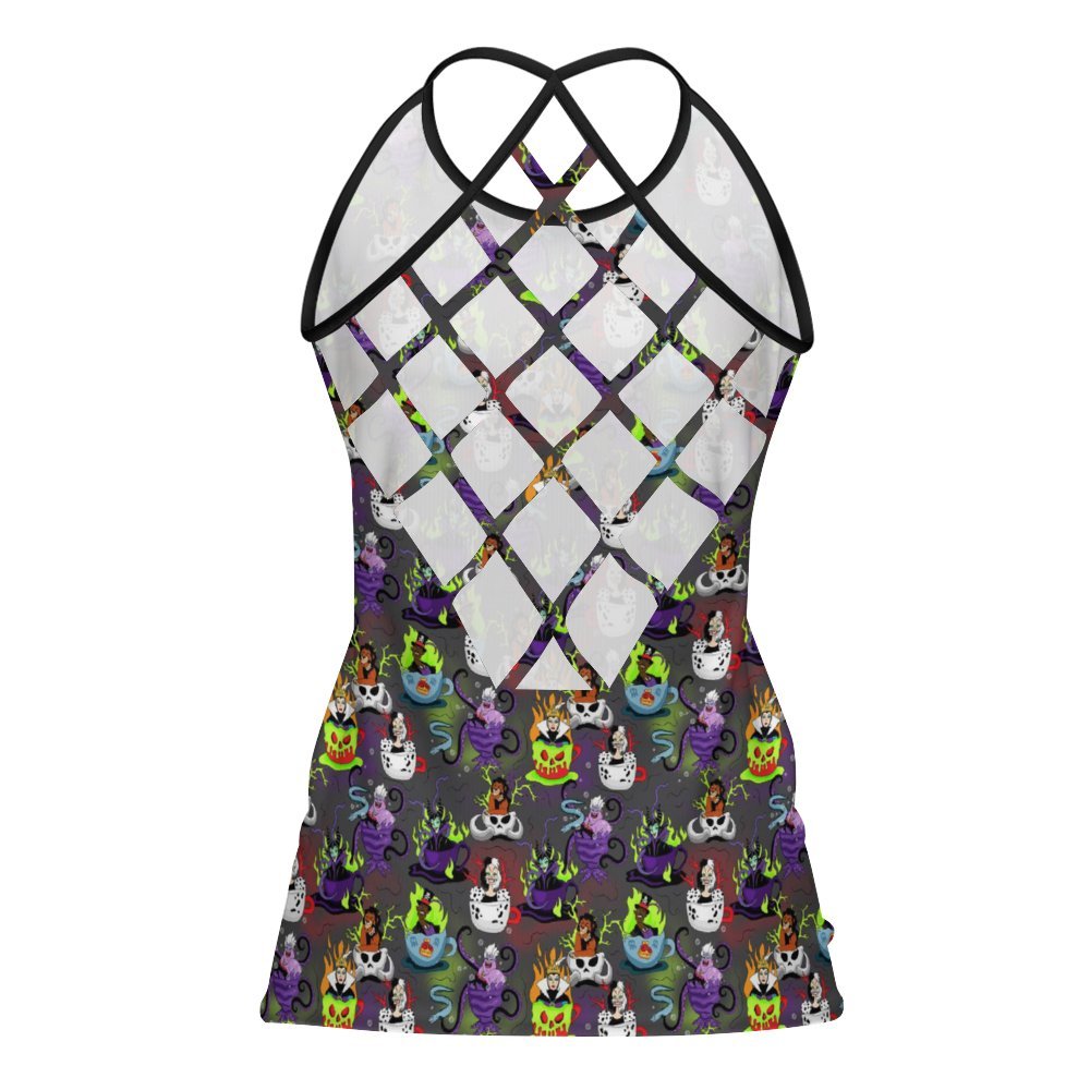 Villains Tea Cups Women's Criss-Cross Open Back Tank Top