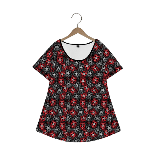 Steamboat Mickey And Minnie Cards Women's Crew Neck Loose Tunic