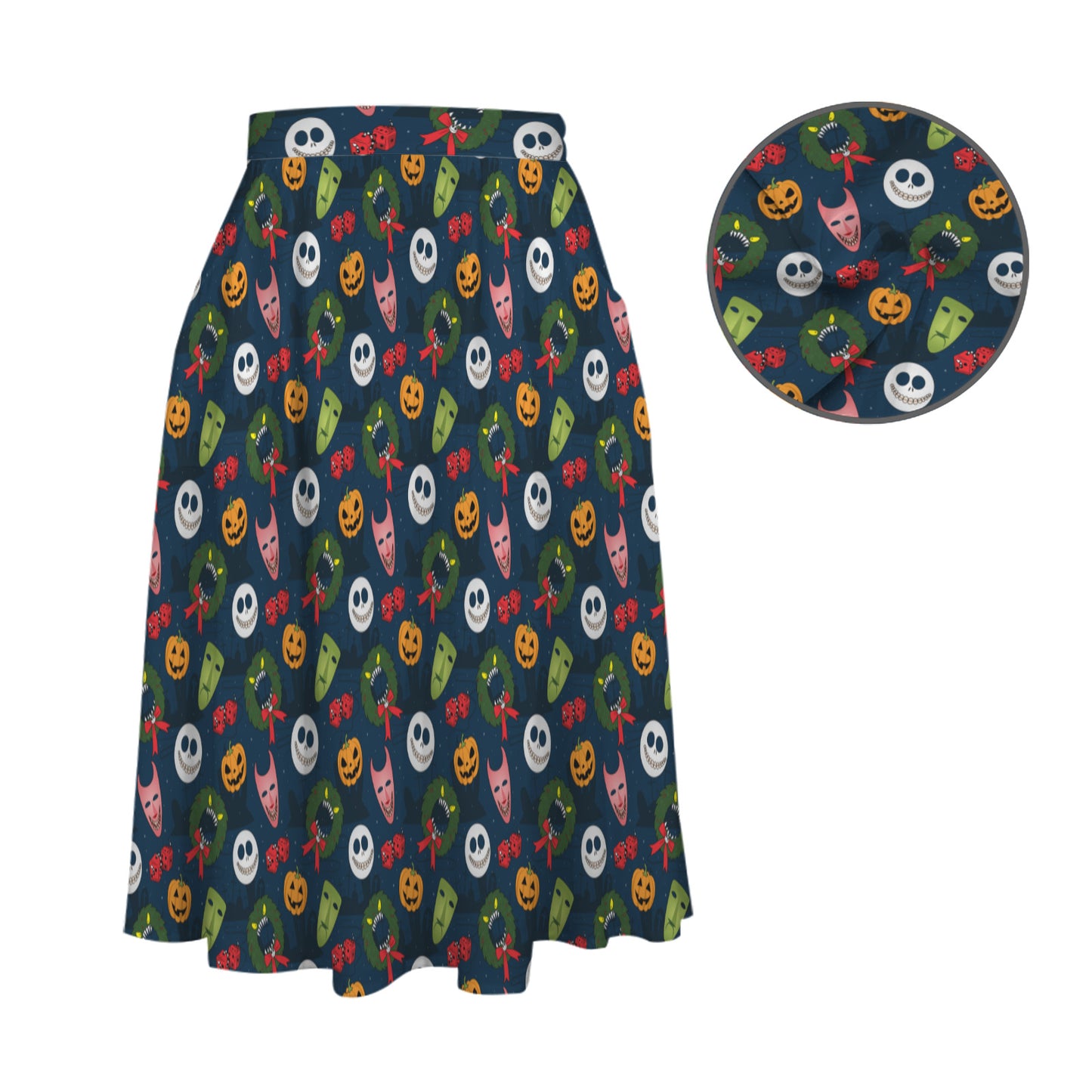 Nightmare Before Christmas Elastic Waist Midi Skirt With Pockets