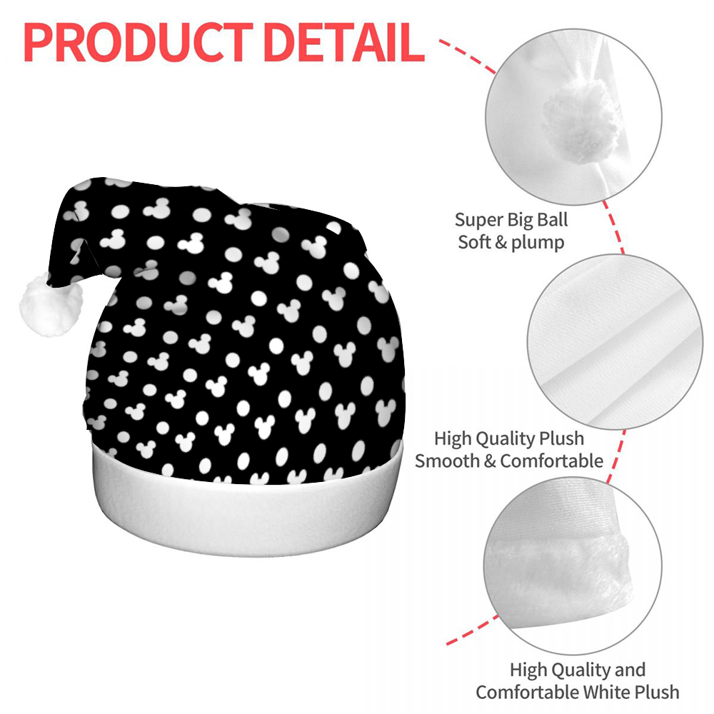 Black With White Mickey Polka Dots LED Light-Up Christmas Hat