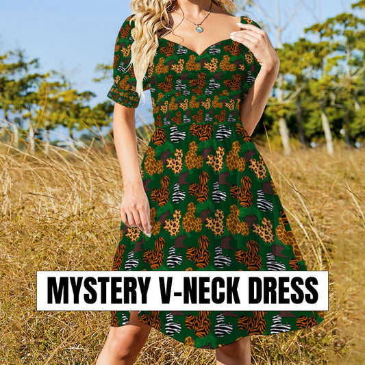 Mystery Women's Short Sleeve V-neck Knee-Length Dress
