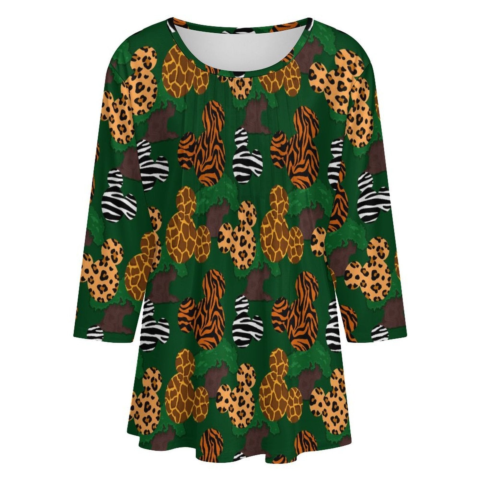 Animal Prints Women's 3/4 Sleeve Pleated Tunic Top - Ambrie