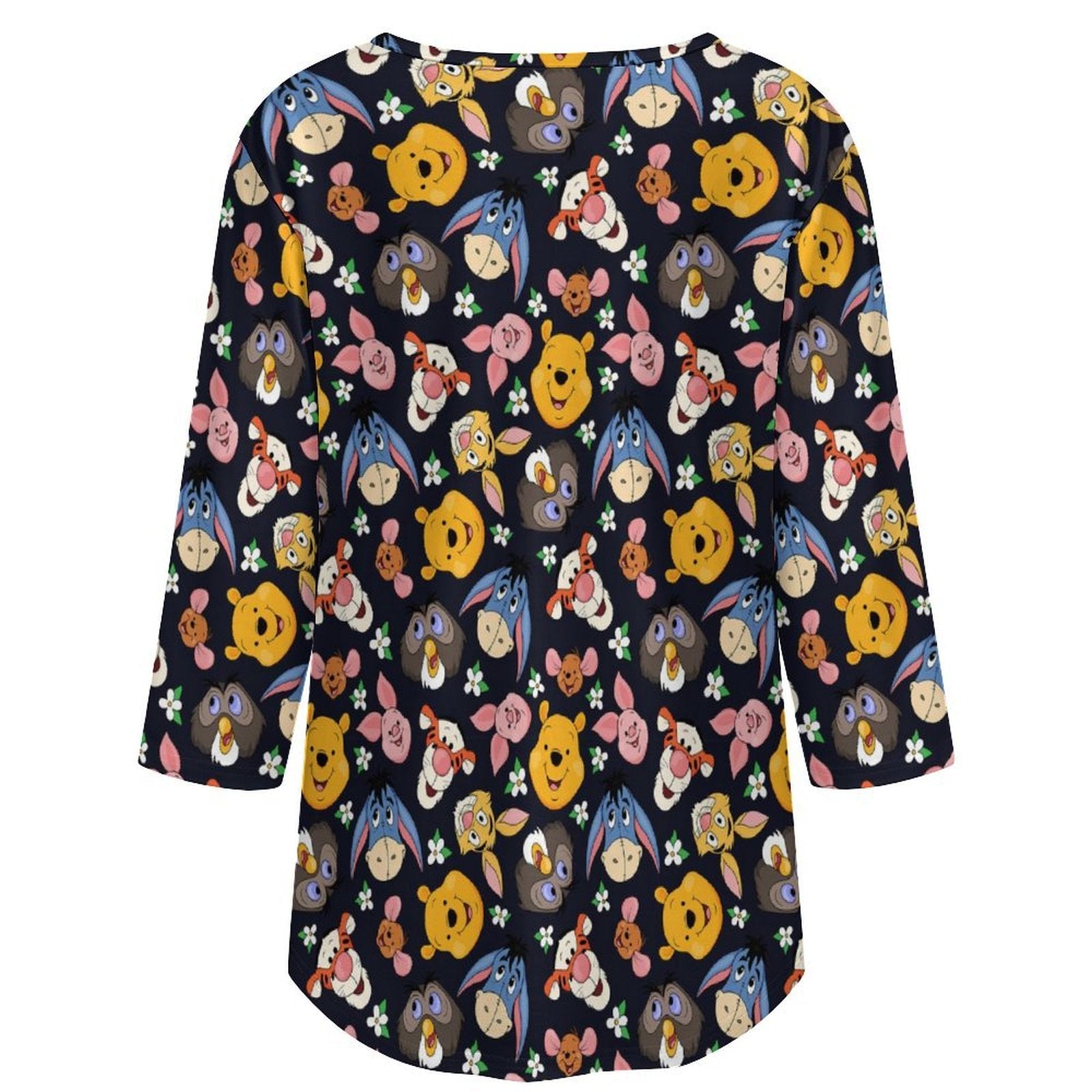 Hundred Acre Wood Friends Women's 3/4 Sleeve Pleated Tunic Top - Ambrie