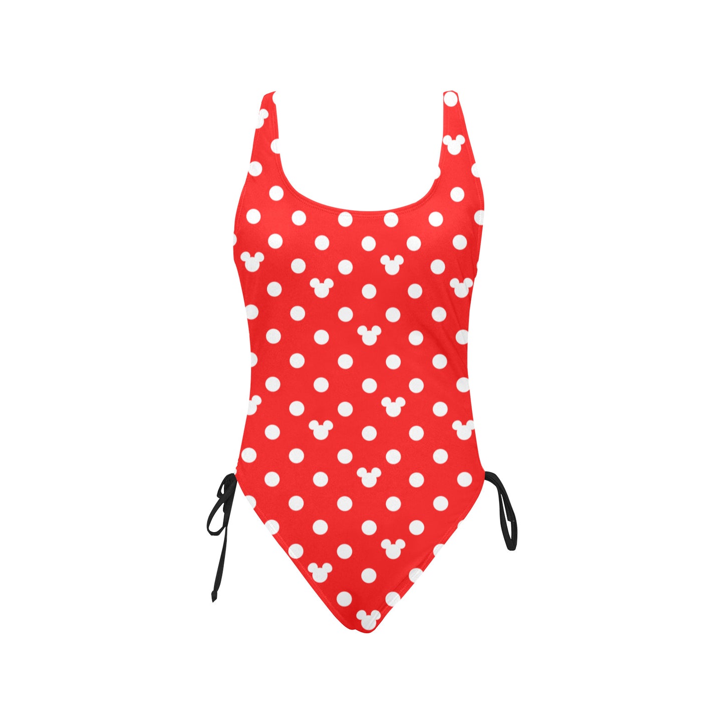 Red With White Mickey Polka Dots Drawstring Side Women's One-Piece Swimsuit