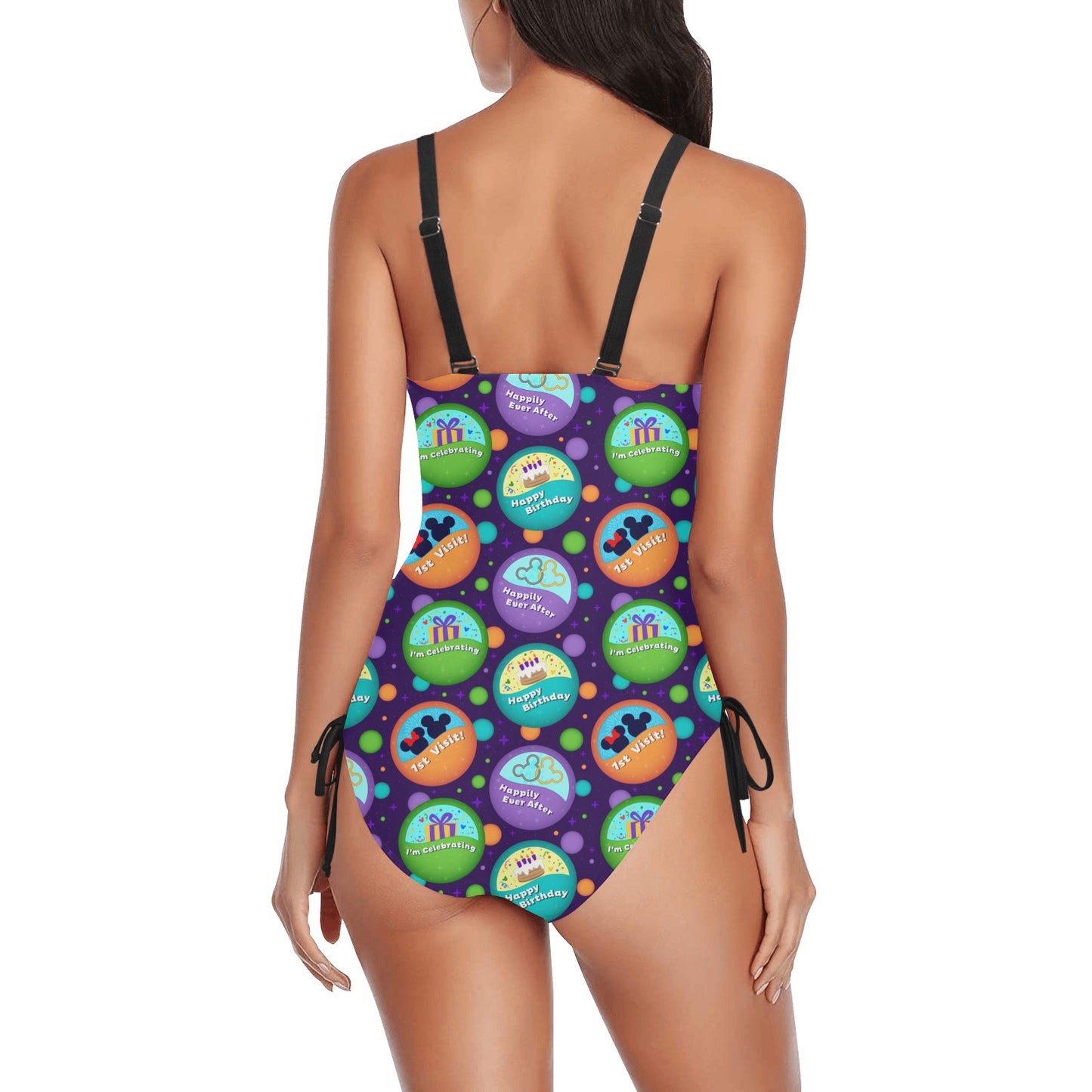 Button Collector Drawstring Side Women's One-Piece Swimsuit