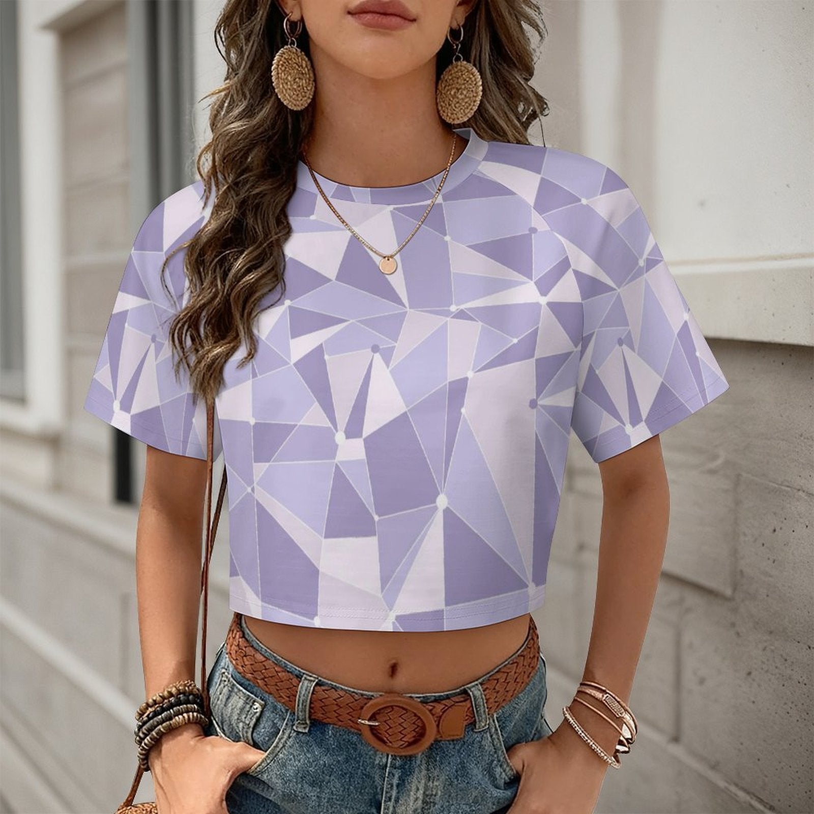 All Over Print Cropped Ralgan T-Shirt - Ambrie