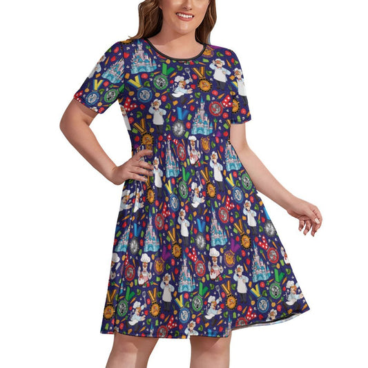 Muppets Chef Wine And Dine Race Women's Round Neck Plus Size Dress With Pockets
