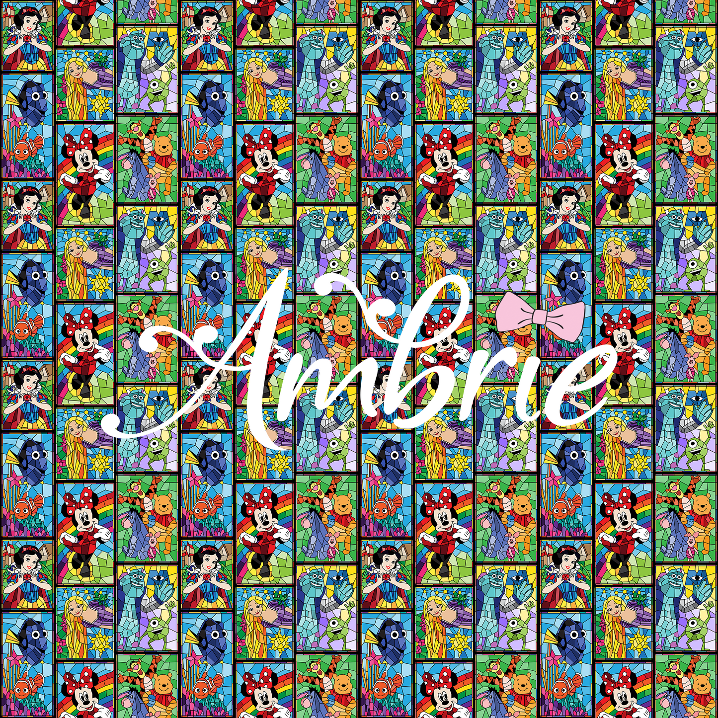 Stained Glass Seamless Pattern, Magical Cartoon Seamless pattern, Fabric Sublimation