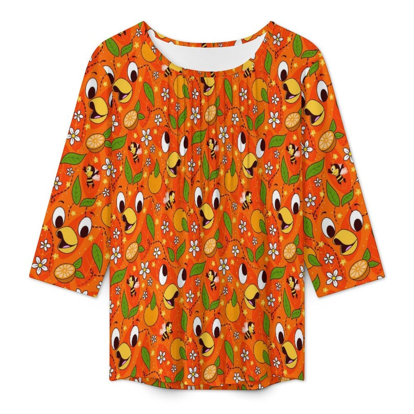 Orange Bird Women's 3/4 Sleeve Pleated Tunic Top - Ambrie