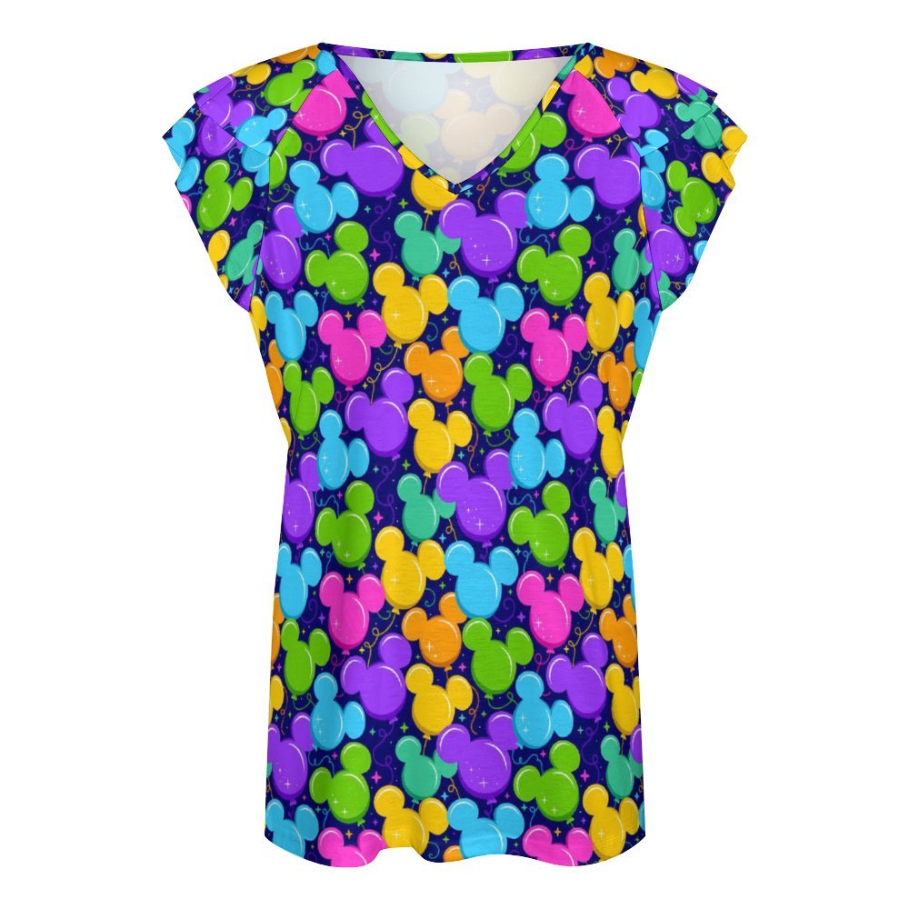 Park Balloons Women's Ruffle Sleeve V-Neck T-Shirt