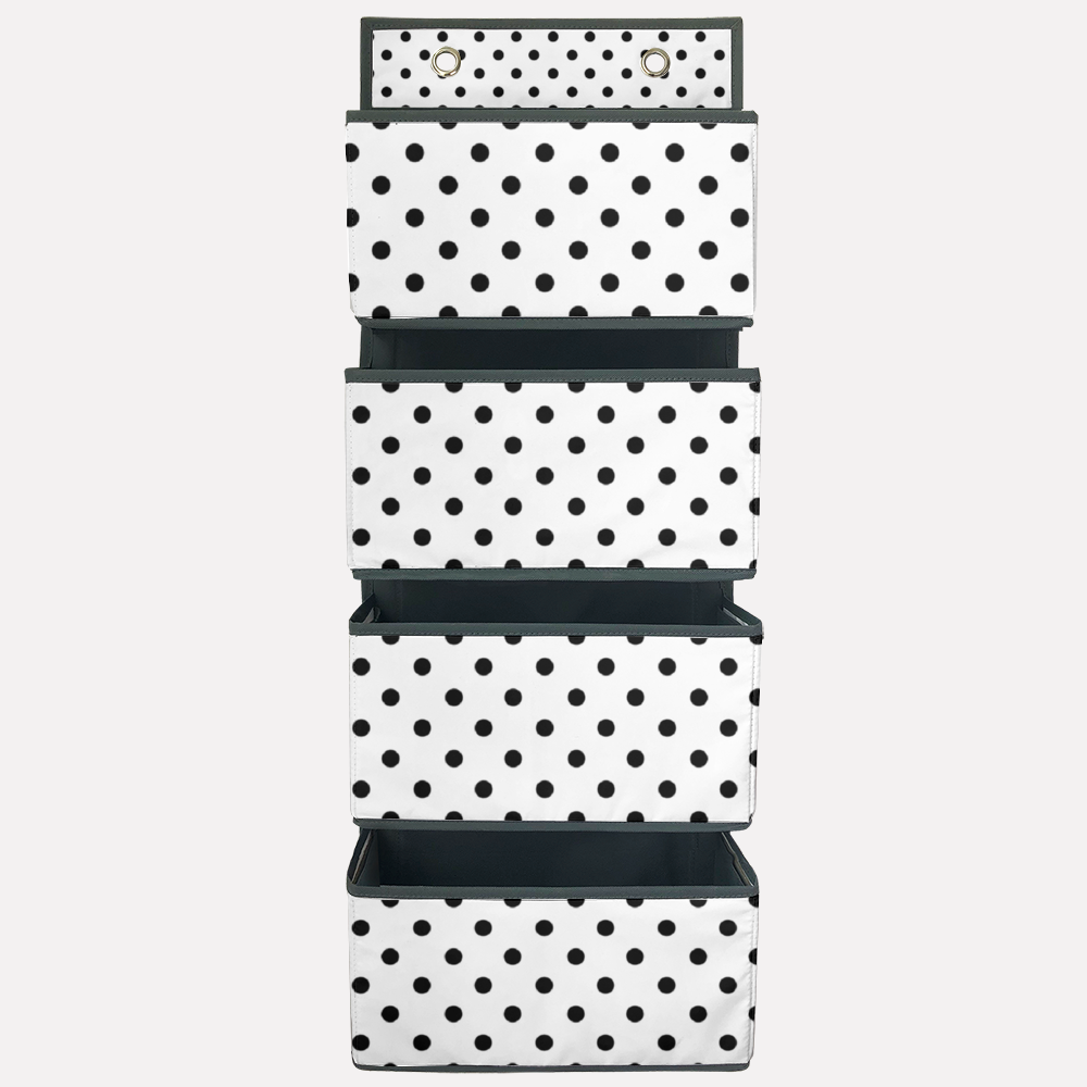 White With Black Polka Dots 4-Tier Hanging Shelf Wall Closet Storage Organizer Bags