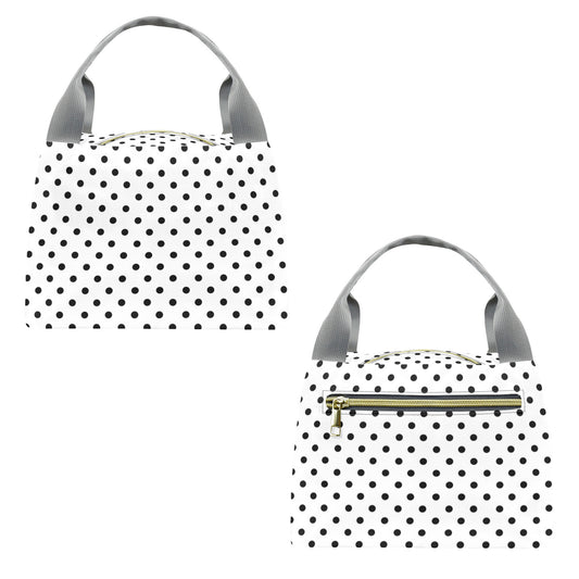 White With Black Polka Dots Portable Lunch Bag