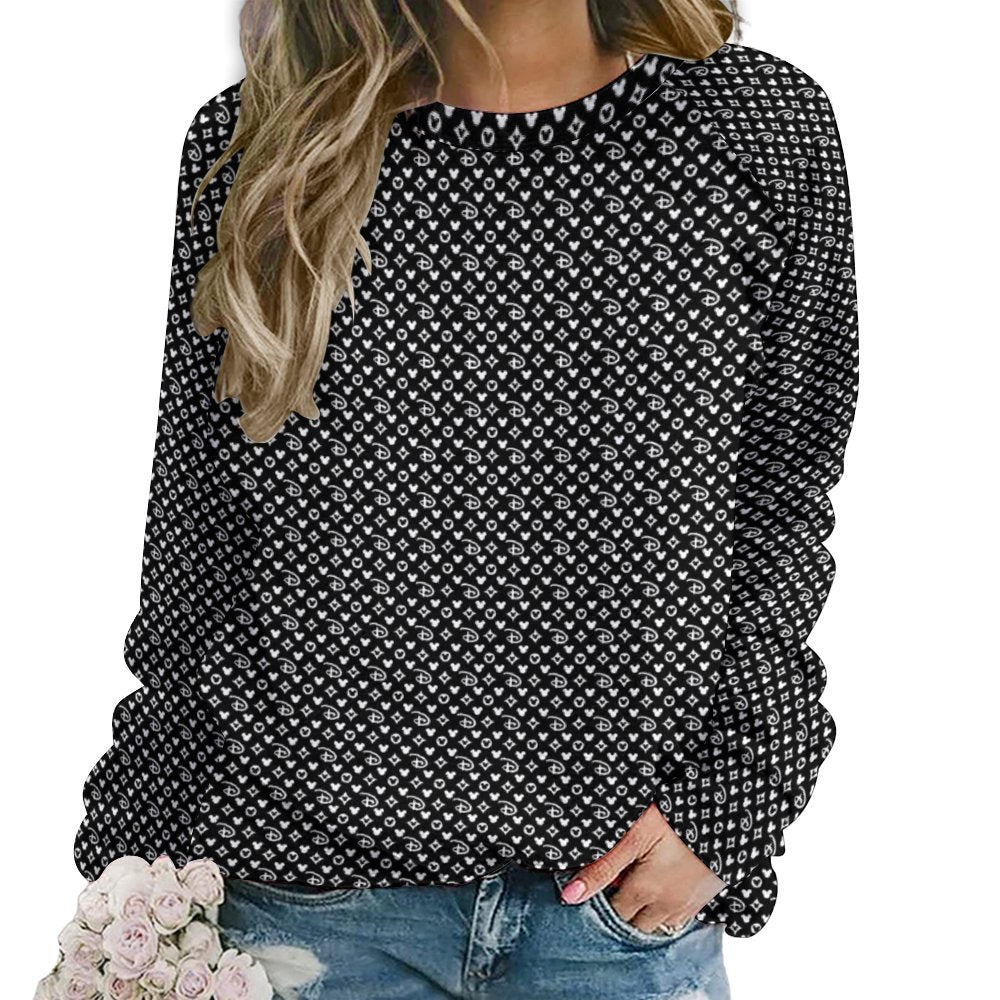 Black With White Mickey Polka Dots Women's Raglan Crewneck Sweatshirt