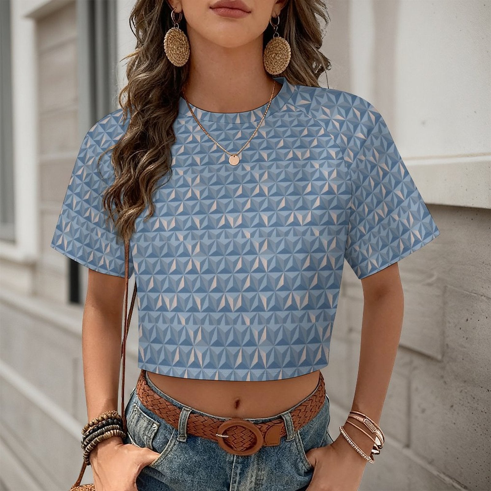 All Over Print Cropped Ralgan T-Shirt - Ambrie