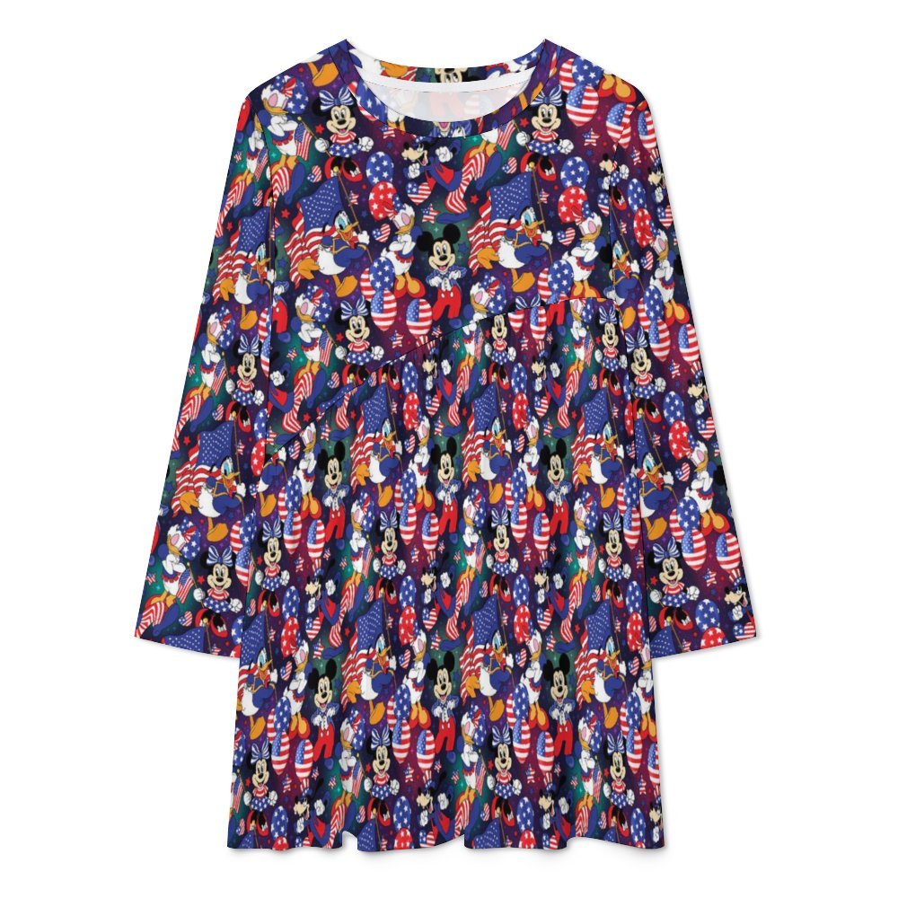 Disney America Long Sleeve Patchwork T-shirt Dress