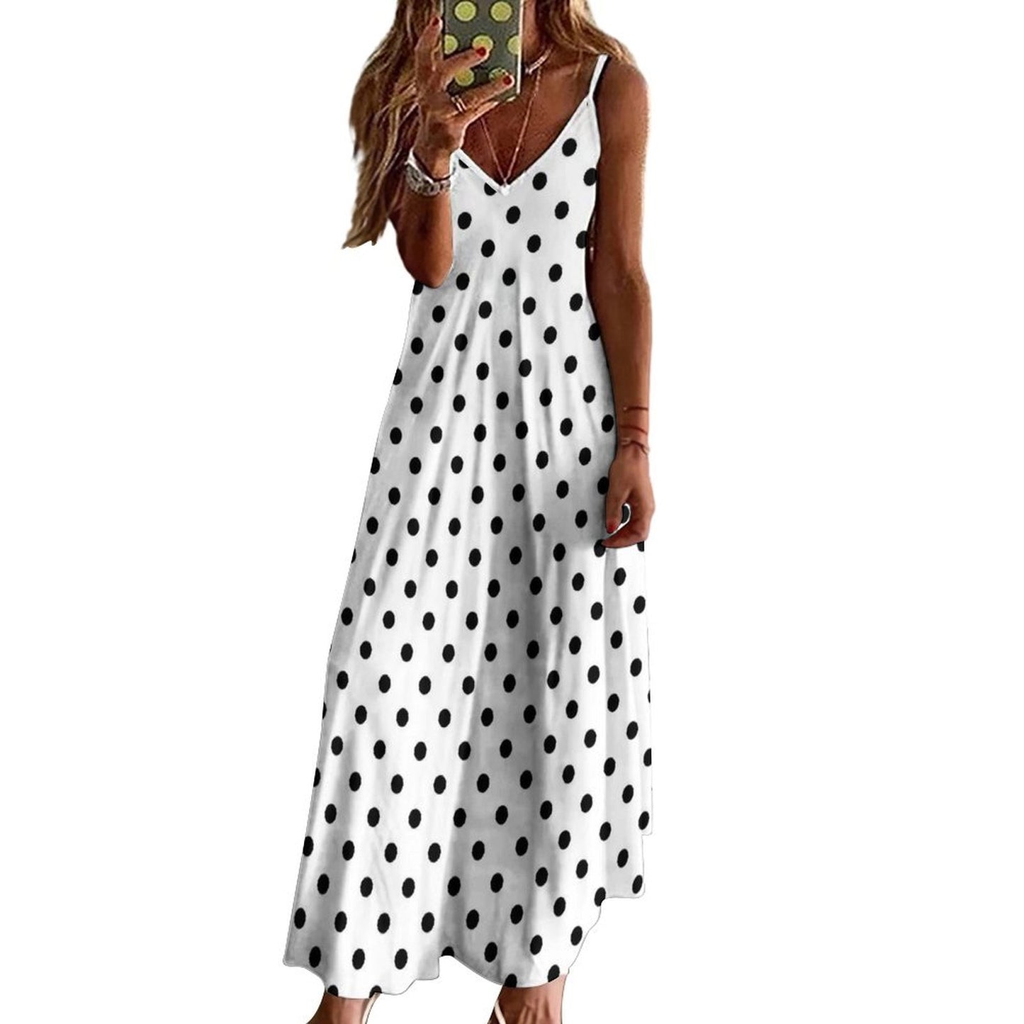 White With Black Polka Dots Women's Summer Slip Long Dress