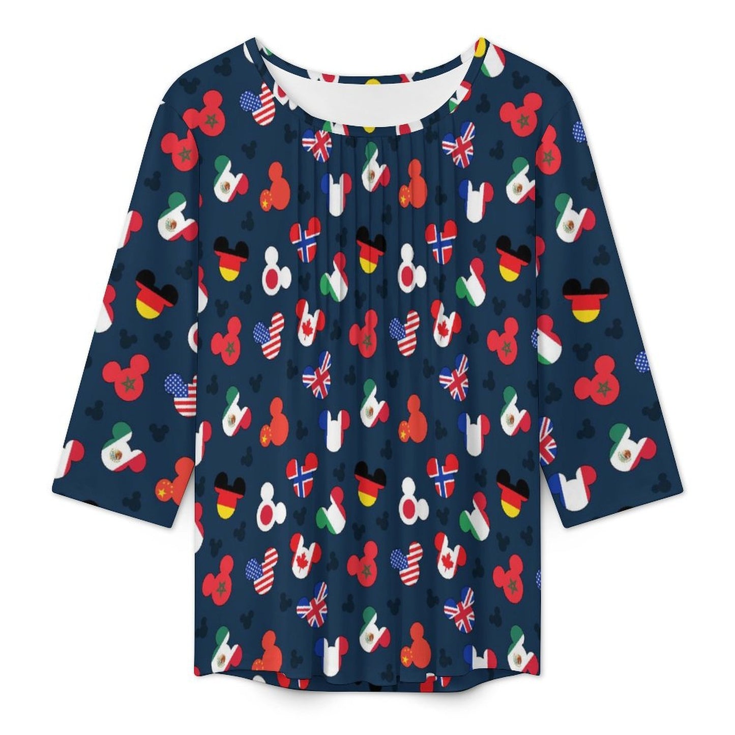 Mickey Flags Women's 3/4 Sleeve Pleated Tunic Top - Ambrie