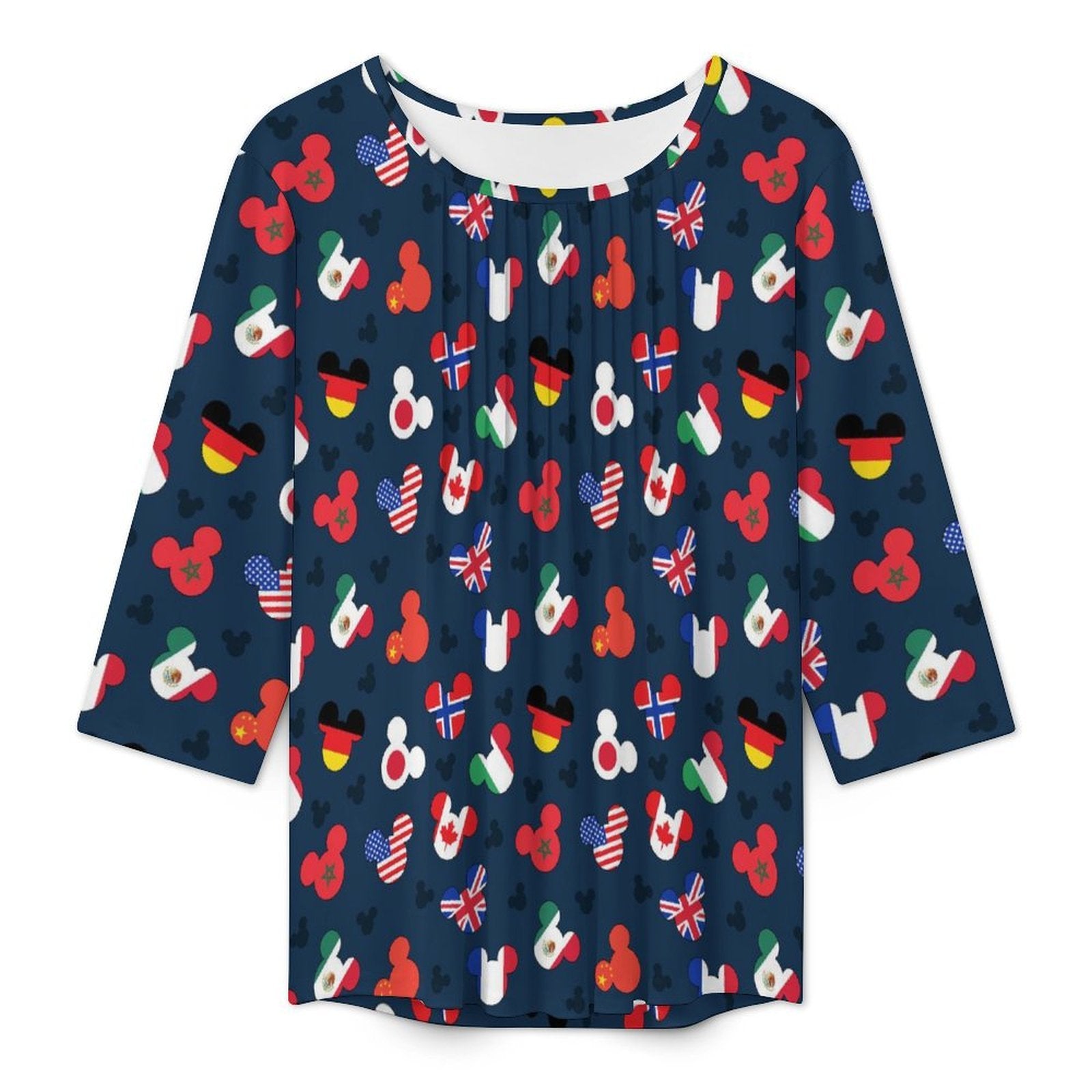 Mickey Flags Women's 3/4 Sleeve Pleated Tunic Top - Ambrie