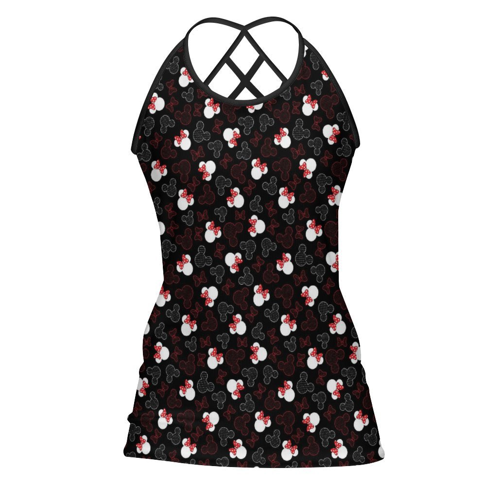 Mickey And Minnie Dots Women's Criss-Cross Open Back Tank Top