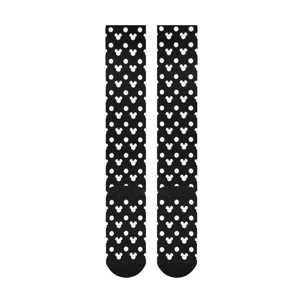 Black With White Mickey Polka Dots Over-The-Calf Socks