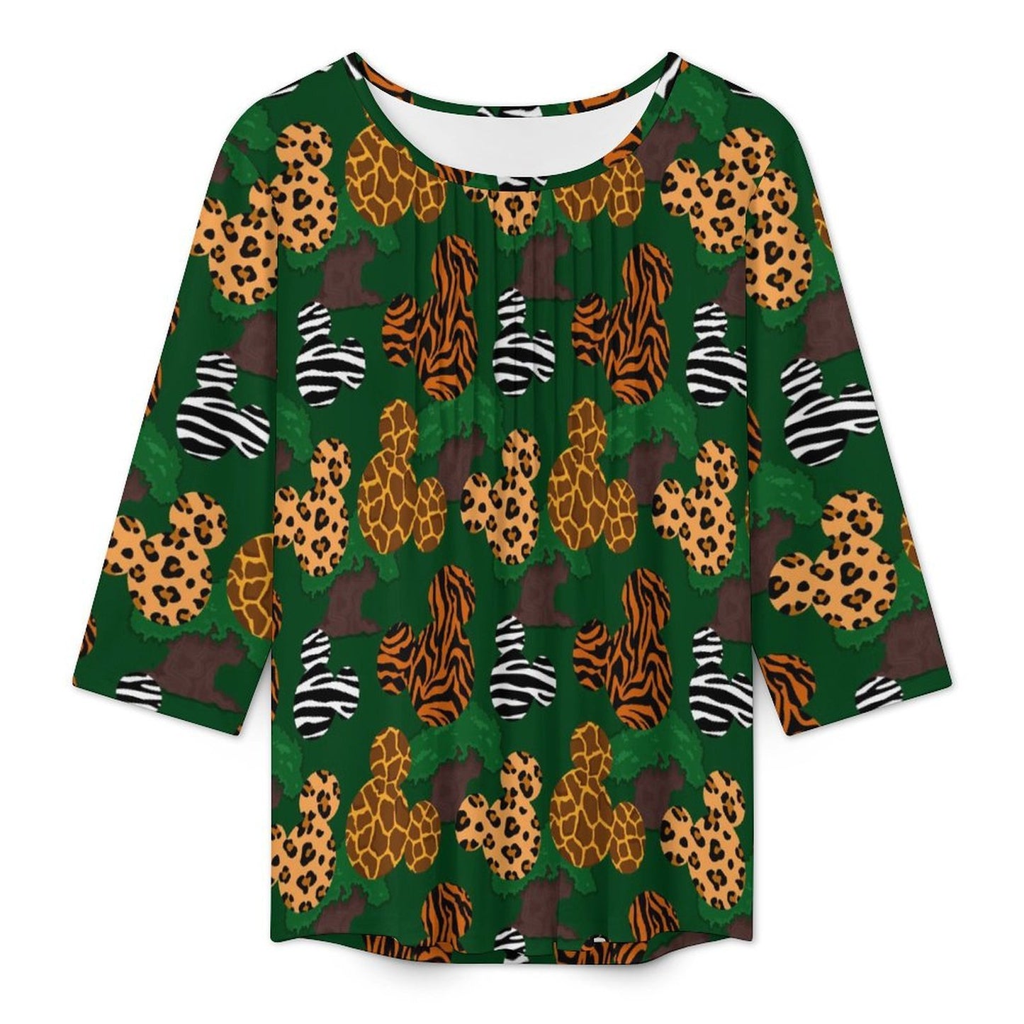 Animal Prints Women's 3/4 Sleeve Pleated Tunic Top - Ambrie