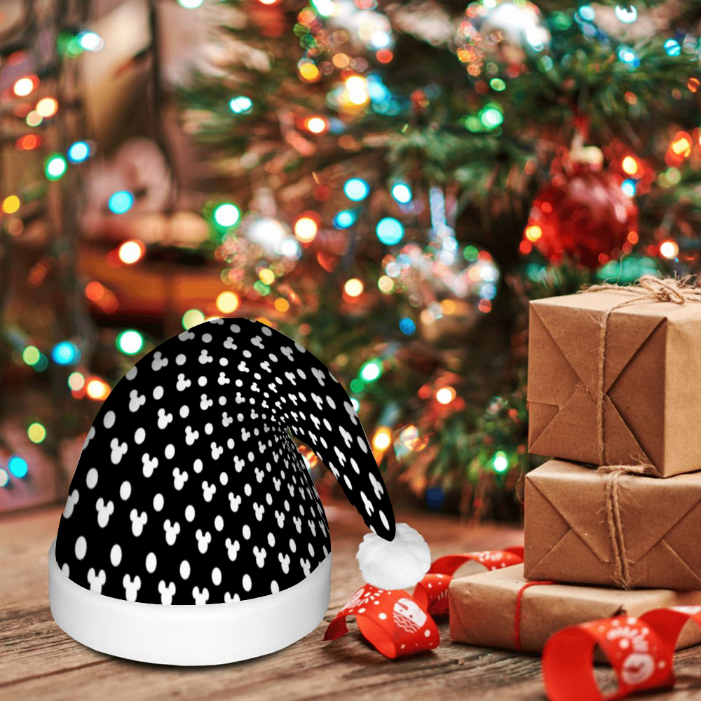 Black With White Mickey Polka Dots LED Light-Up Christmas Hat