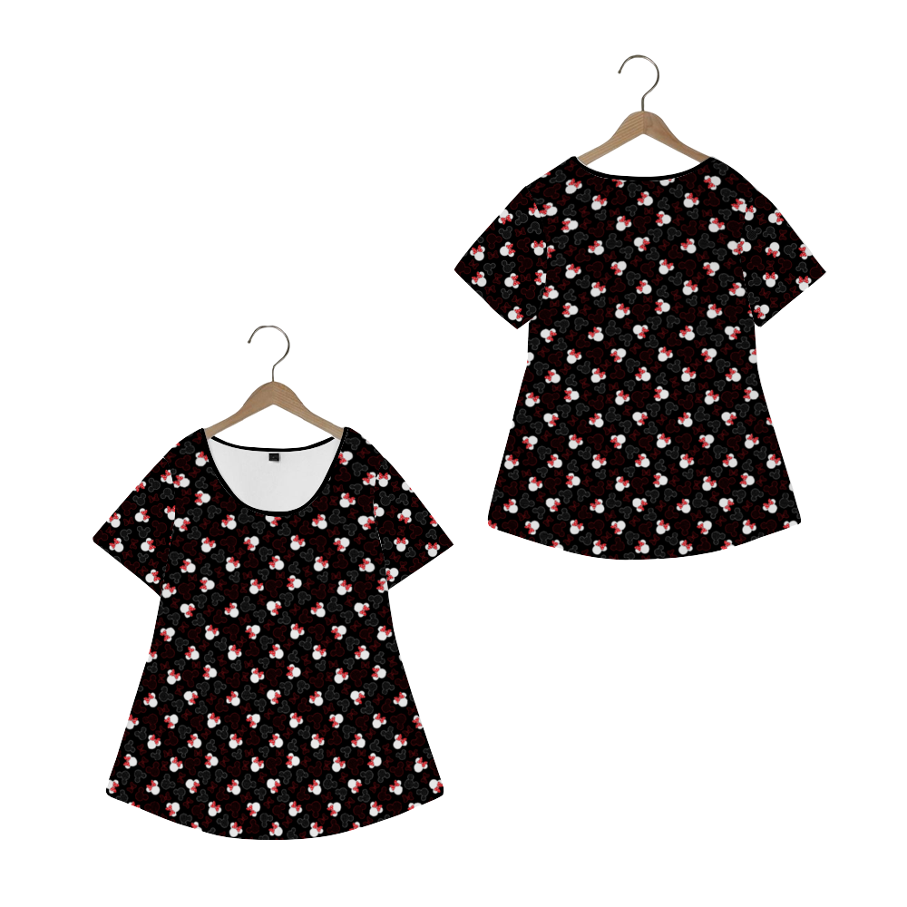 Mickey And Minnie Dots Women's Crew Neck Loose Tunic