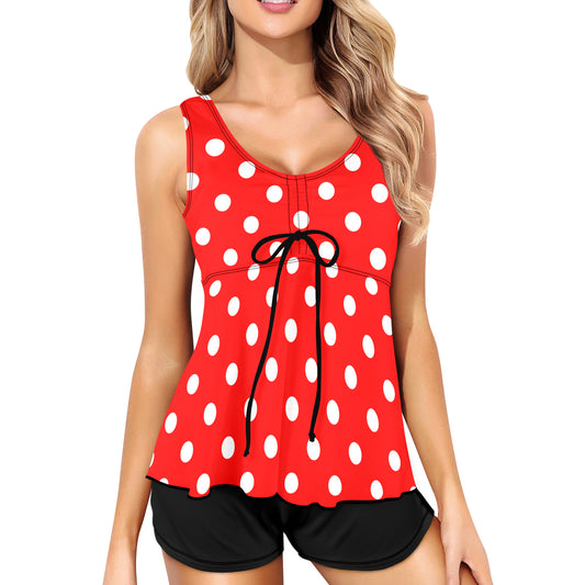 Red With White Polka Dots Two Piece Tankini Women's Swimsuit