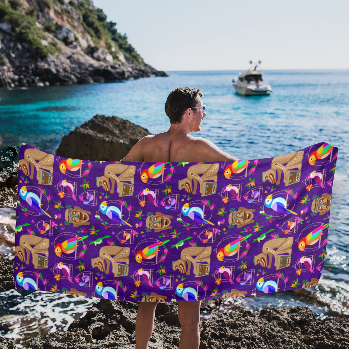 Tiki Plays The Drums Beach Towel