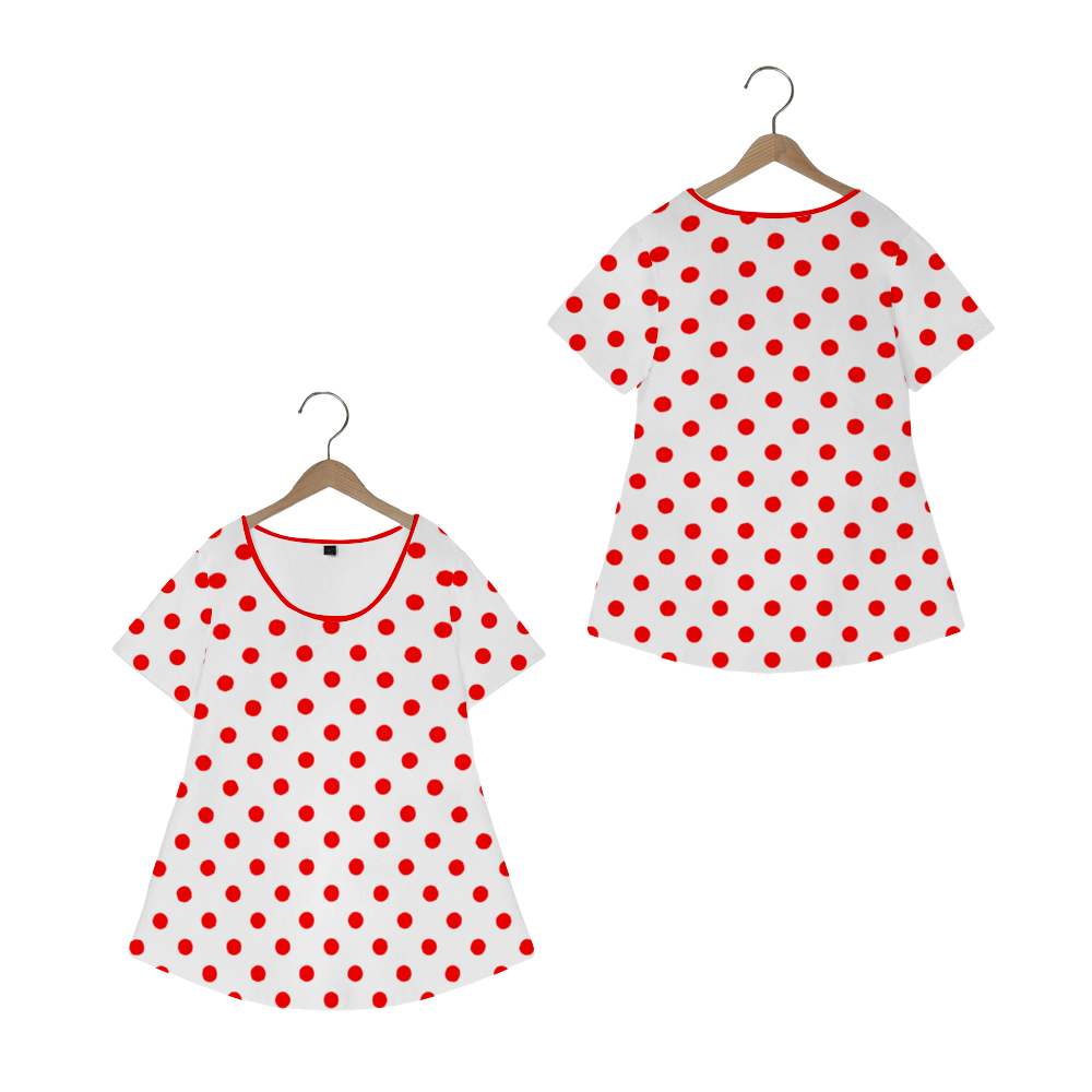 White With Red Polka Dots Women's Crew Neck Loose Tunic