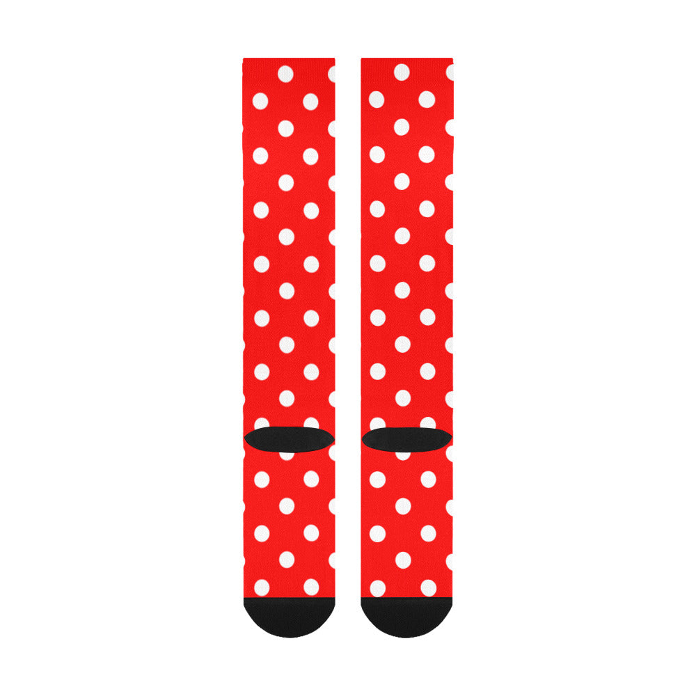 Red With White Polka Dots Over-The-Calf Socks