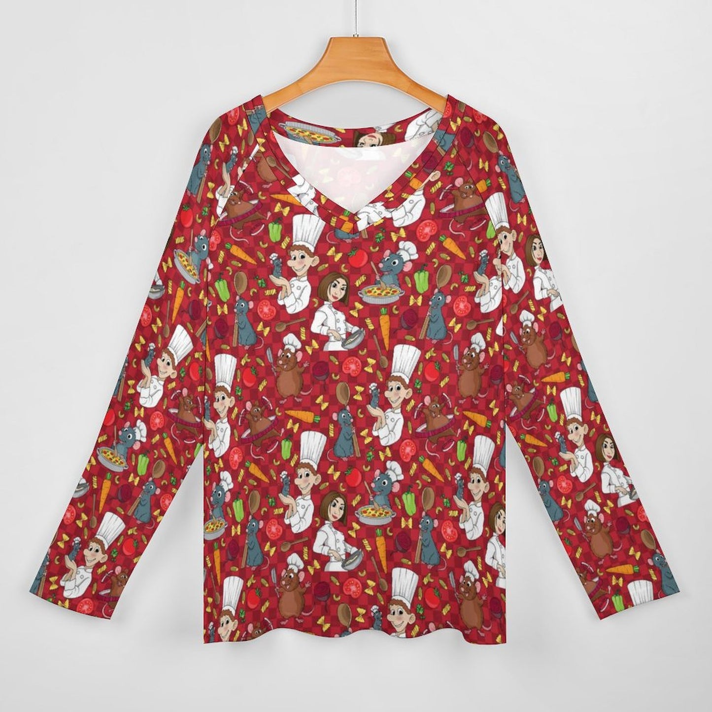 Ratatouille Long Sleeve Loose V-Neck Tee