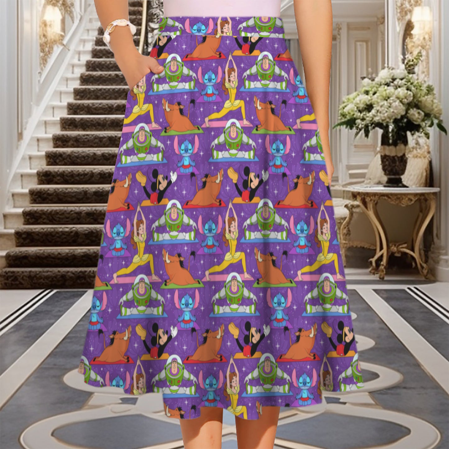 Disney Yoga Elastic Waist Midi Skirt With Pockets