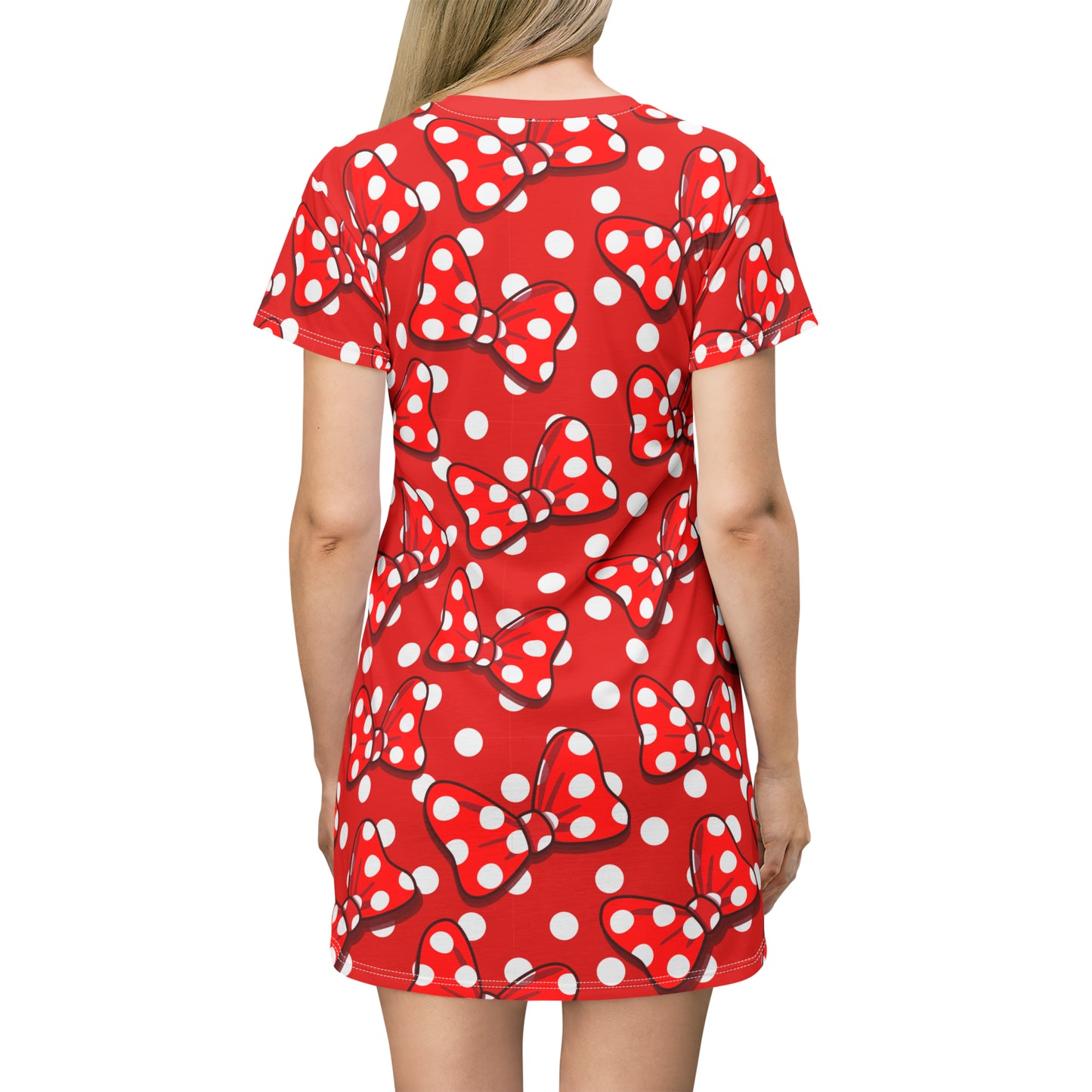 Polka Dots With Red Bows T-Shirt Dress