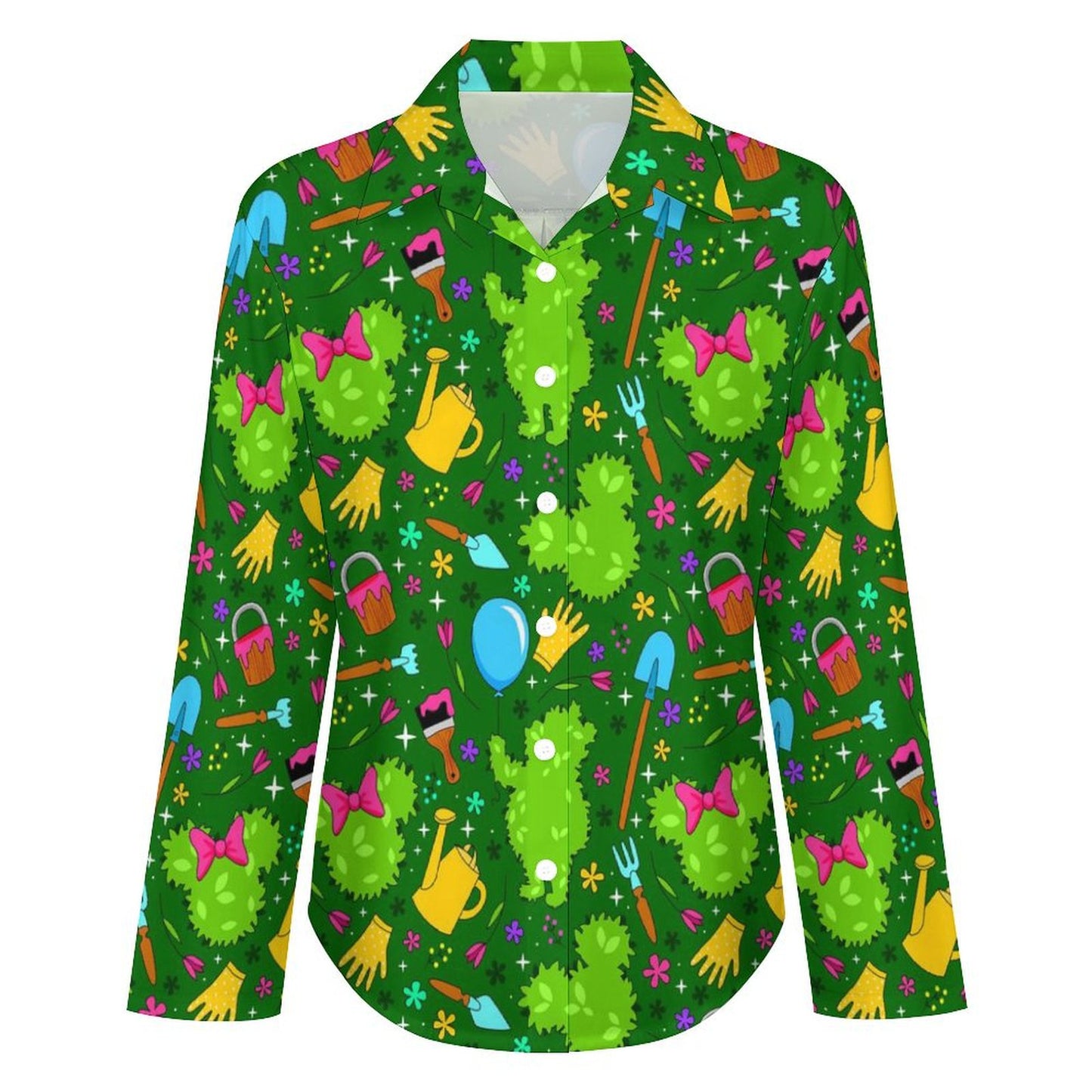 Flower And Garden Long Sleeve Button Up Blouse