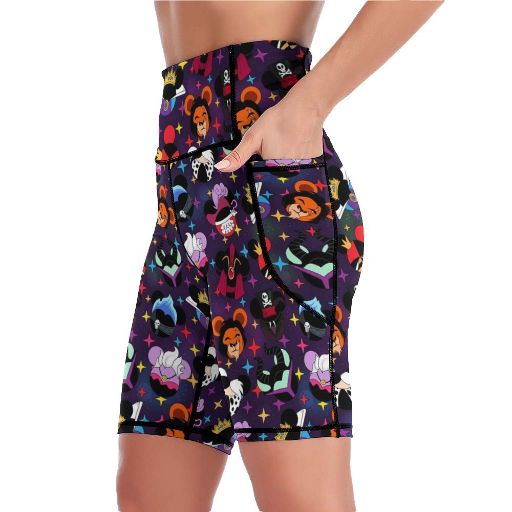 Villains Women's Knee Length Athletic Yoga Shorts With Pockets