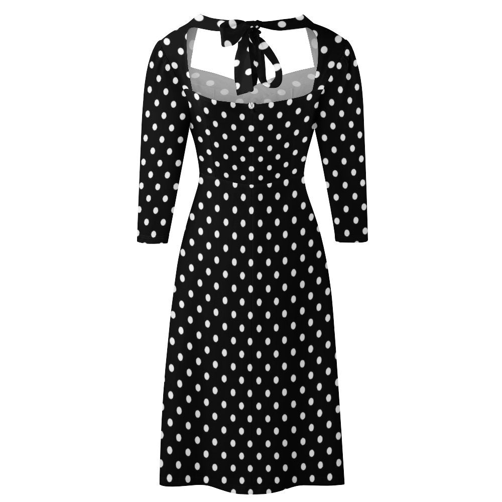 Black With White Polka Dots Women's Sweetheart Dress Flare Dress