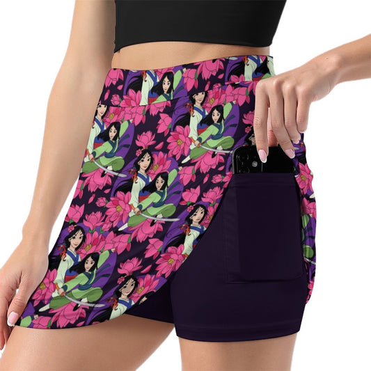Blooming Flowers Athletic A-Line Skirt With Pocket Solid Shorts